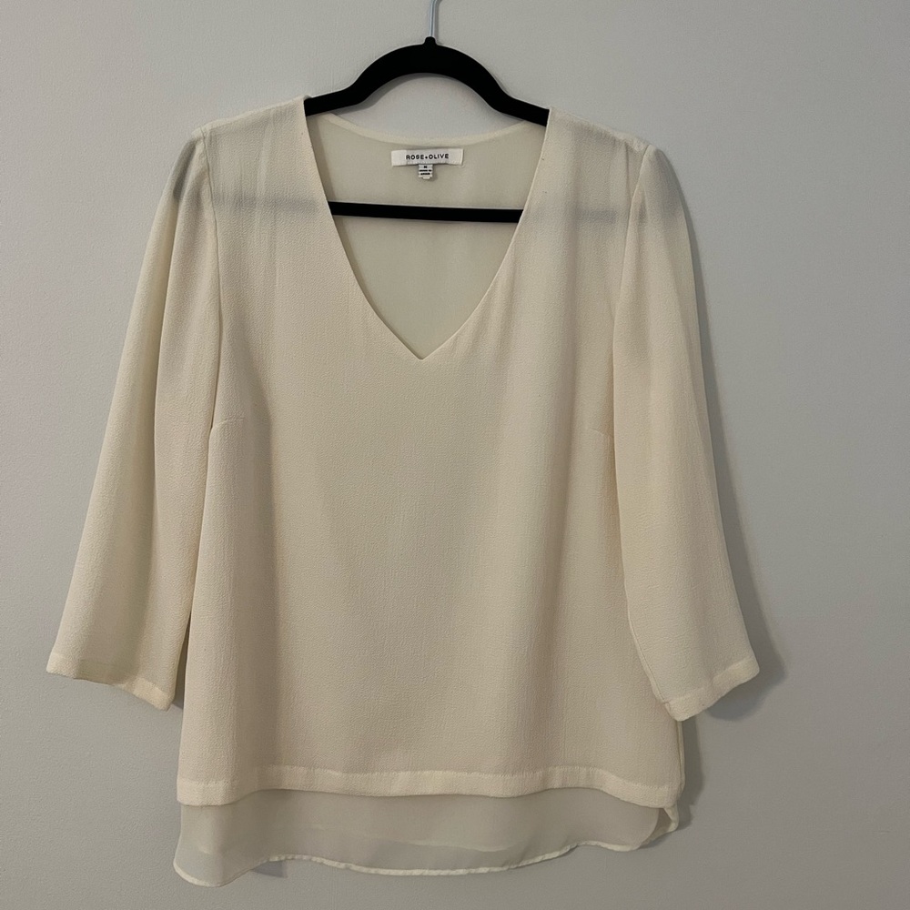 Rose + Olive long sleeve white blouse